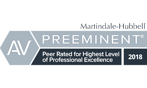 Recognition from Martindale-Hubbell 2018 Peer-Rated: Preeminent