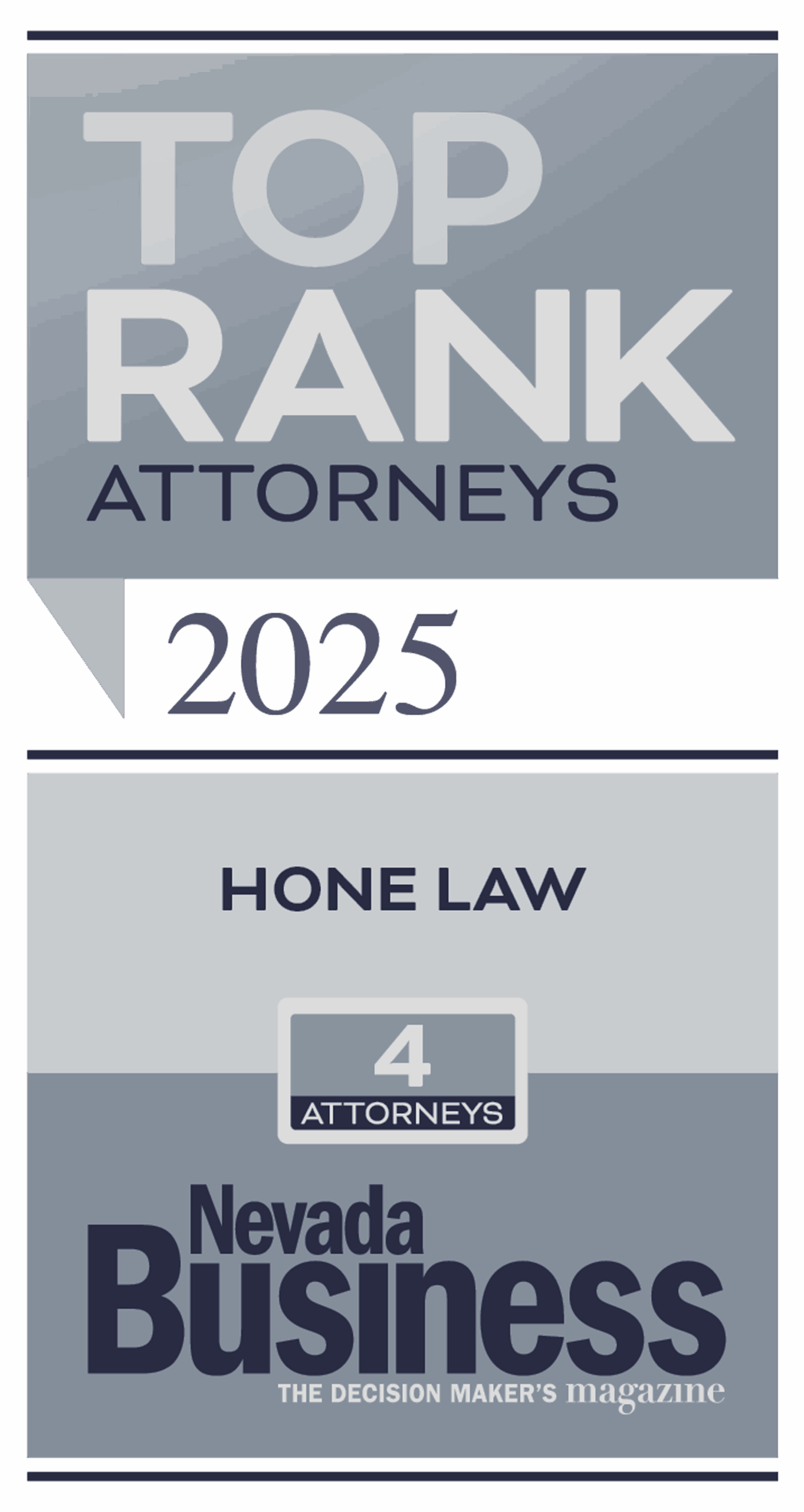 Top Rank Attorneys 2025, Hone Law, Nevada Business badge